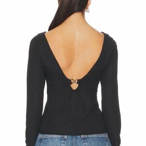Free People Black Long-Sleeve Open-Back Top with Ring Accent